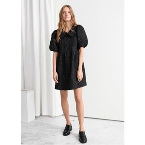 & other stories back jacquard style print puff sleeve dress, xs